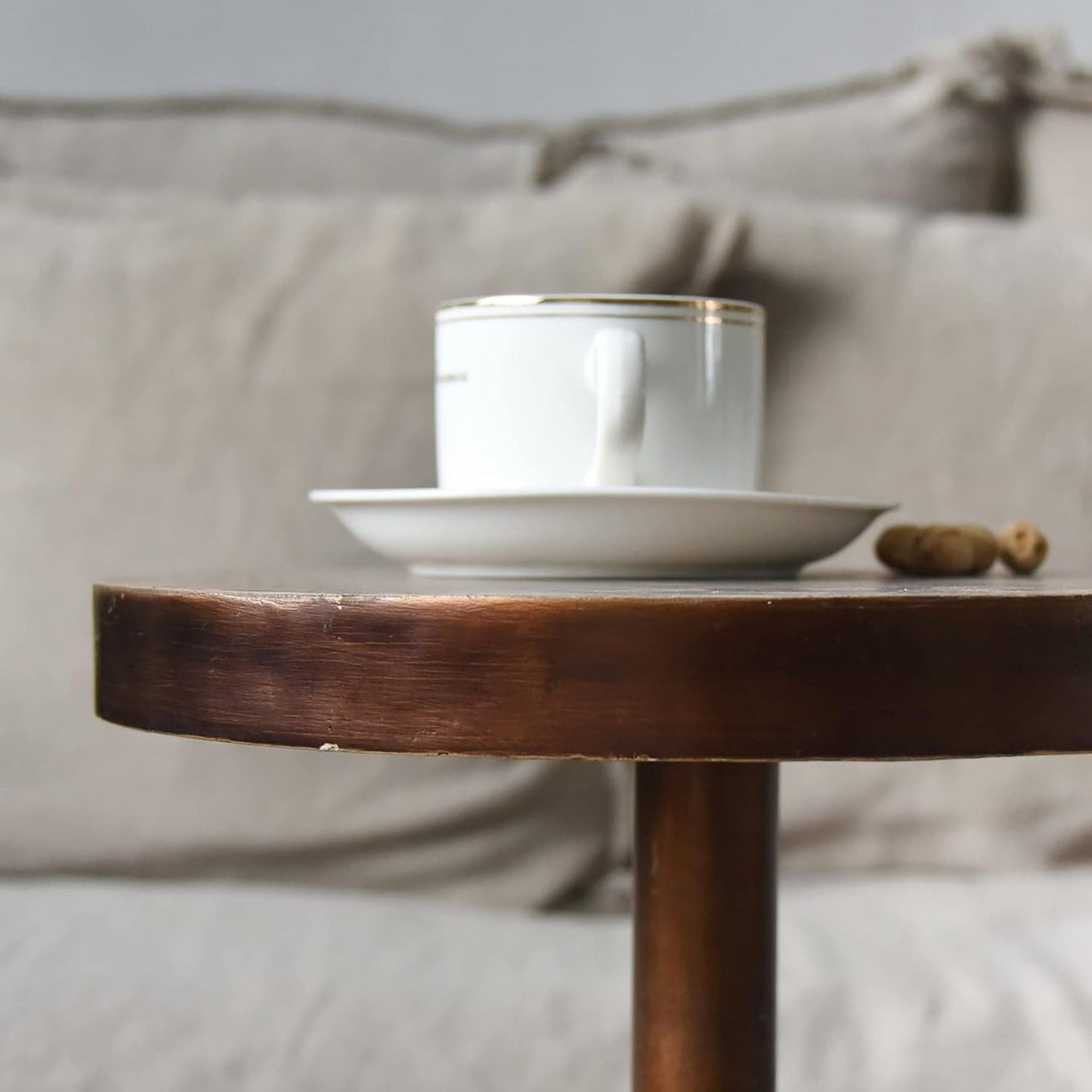 COZAYH Small Pedestal Round End Table, Living Room Furniture, Light Espresso