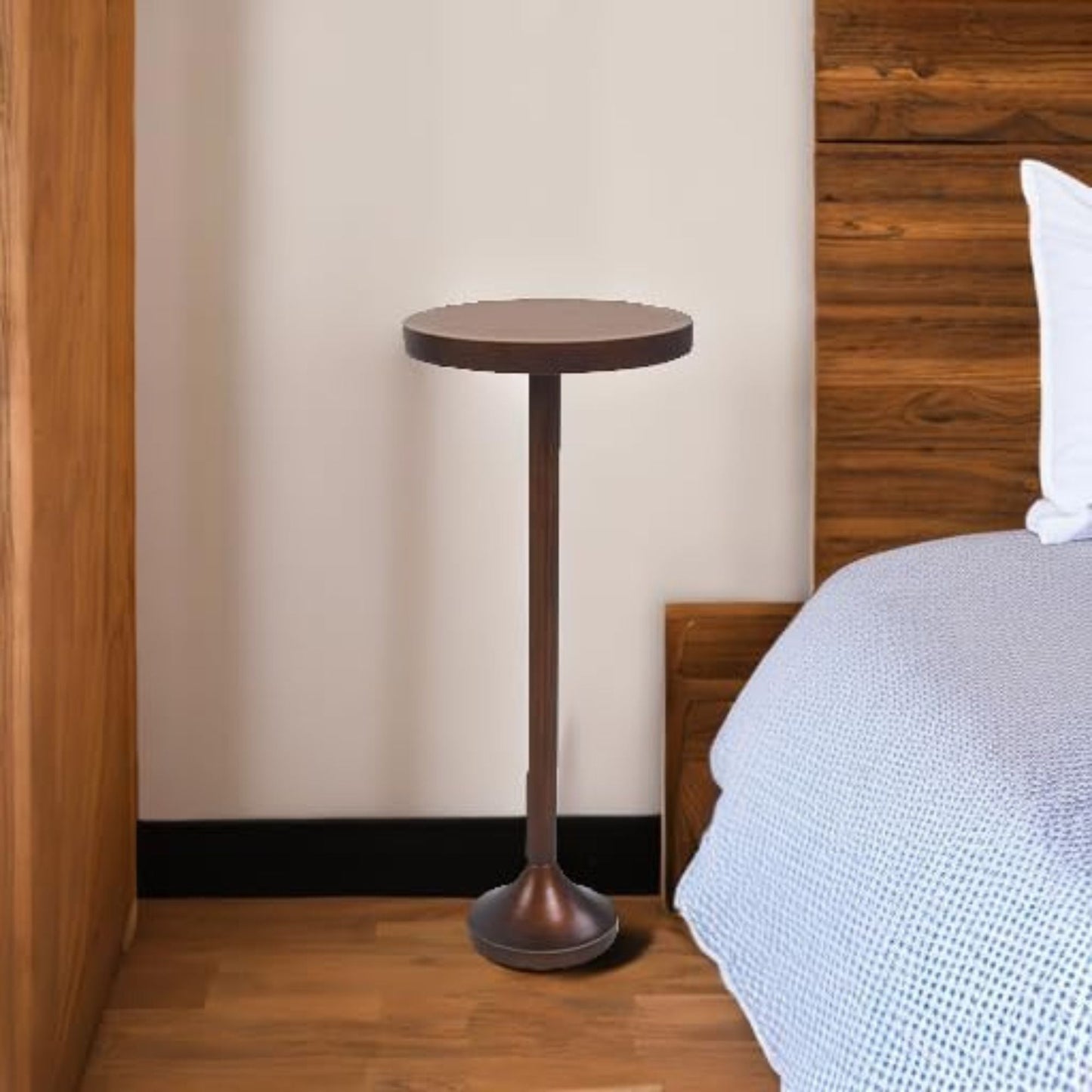 COZAYH Small Pedestal Round End Table, Living Room Furniture, Light Espresso