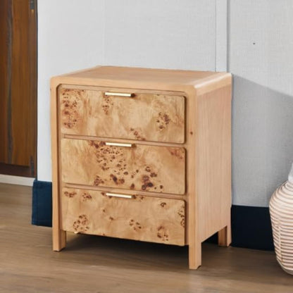 COZAYH Farmhouse 3 Drawer Home Bedroom Nightstand with Burl Wood Finish, Natural