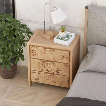 COZAYH Farmhouse 3 Drawer Home Bedroom Nightstand with Burl Wood Finish, Natural