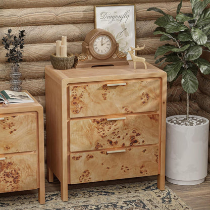 COZAYH Farmhouse 3 Drawer Home Bedroom Nightstand with Burl Wood Finish, Natural