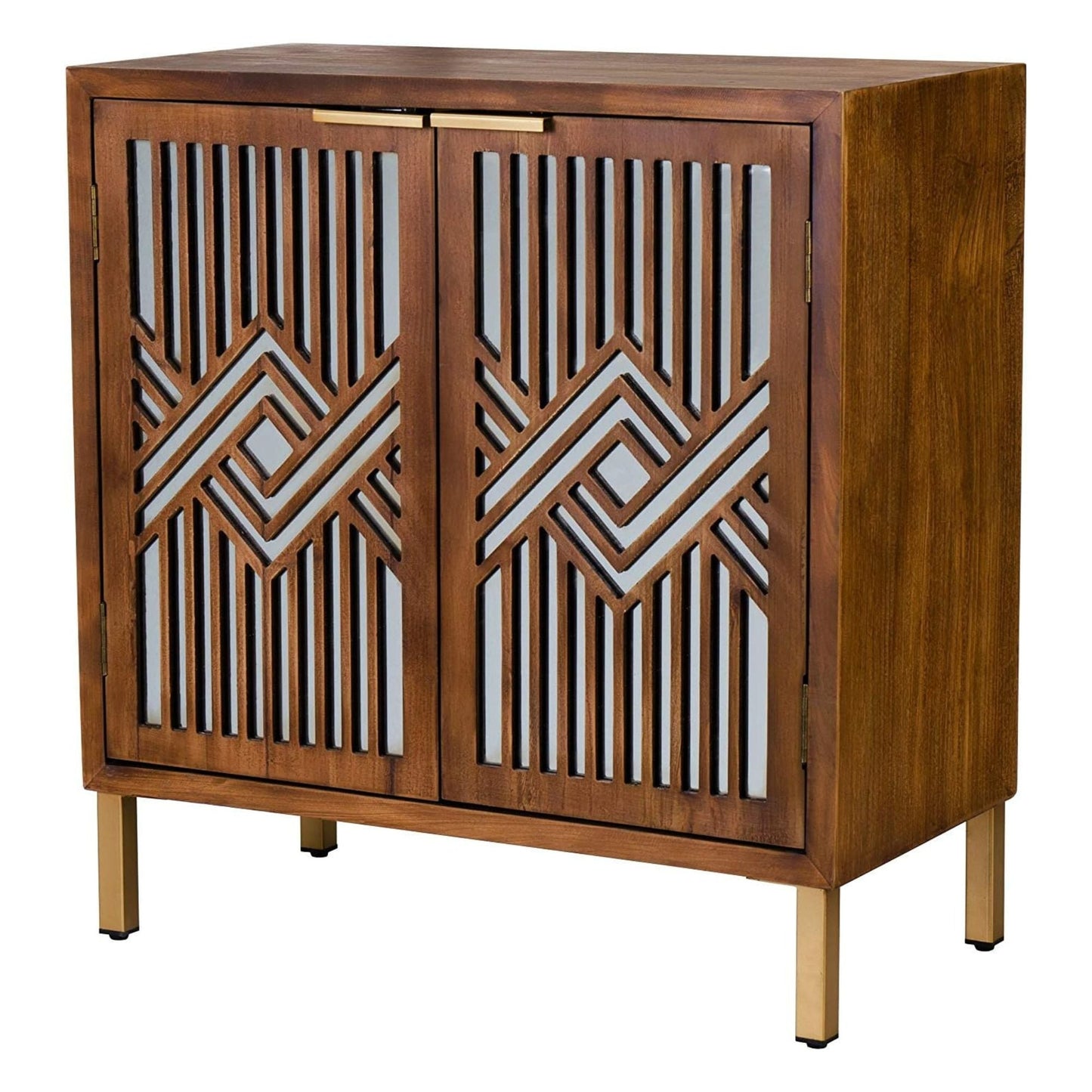 COZAYH 2 Door Modern Accent Cabinet Mirror Front Storage Sideboard, Metal, Wood