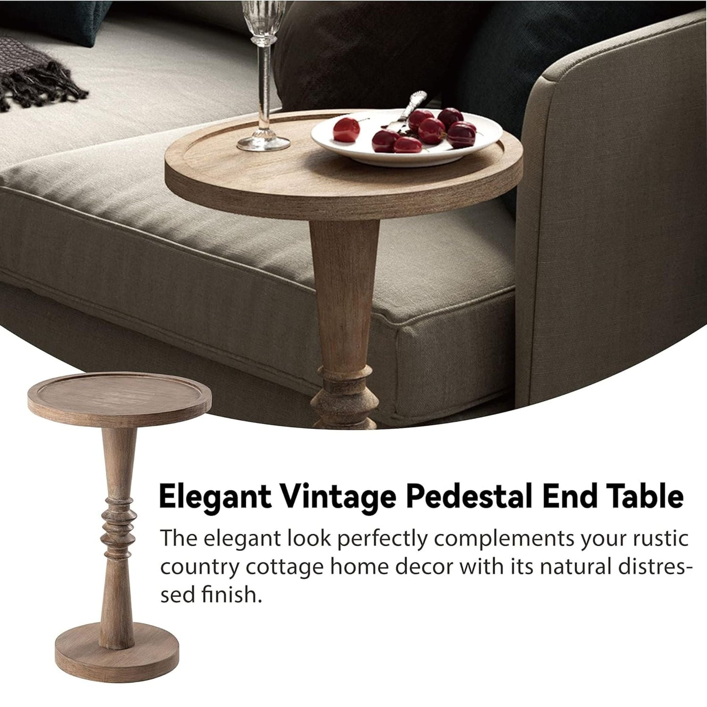 COZAYH Pedestal Tray Top End Table for Holding Drinks, Lamps or Plants,  Brown