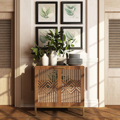 COZAYH 2 Door Modern Accent Cabinet Mirror Front Storage Sideboard, Metal, Wood