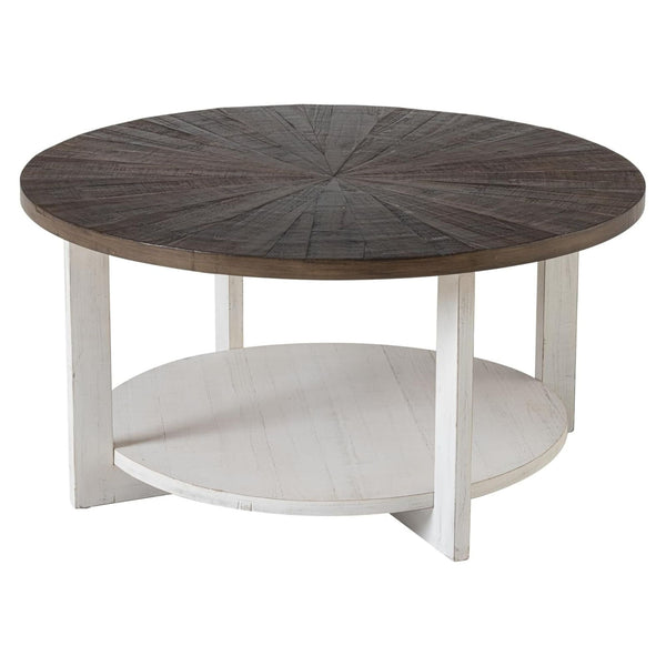 COZAYH Rustic Farmhouse Large Round Wood Coffee Table with Storage Shelf, Brown