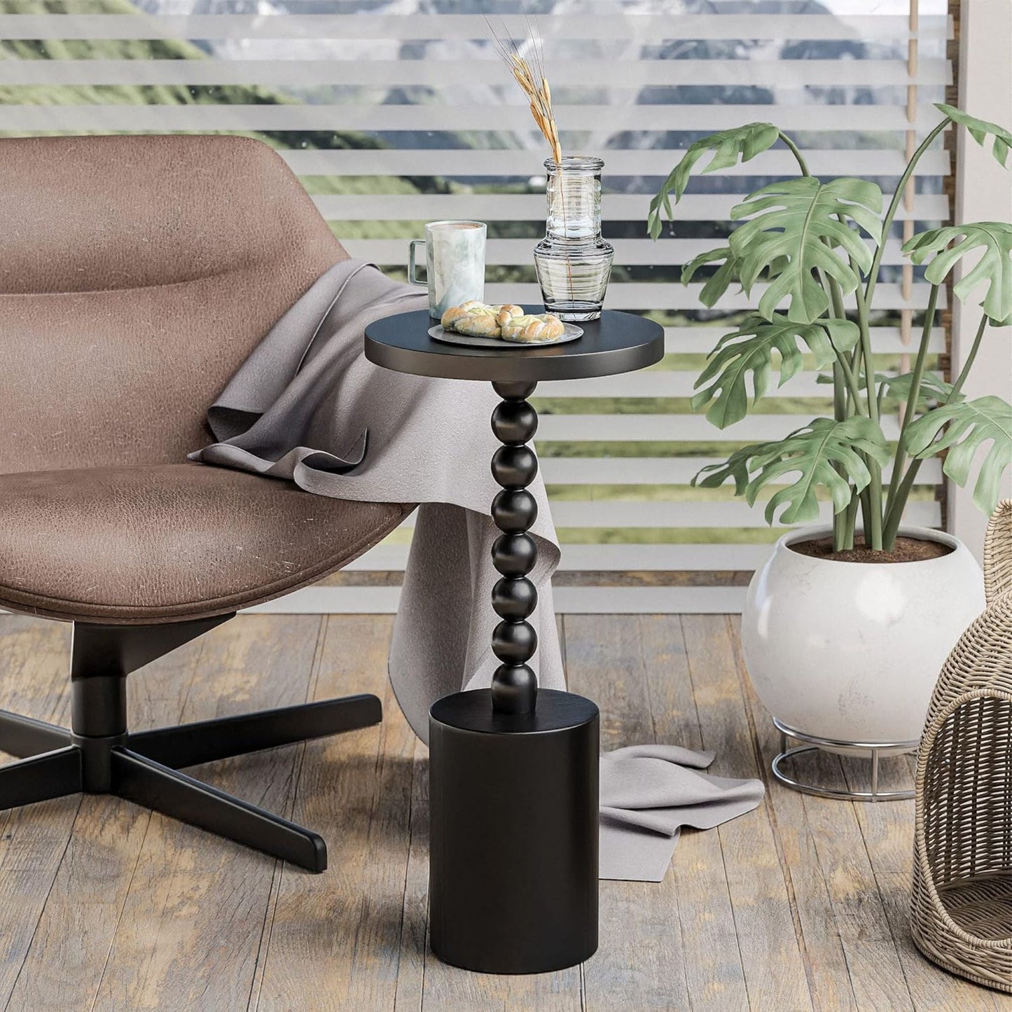 COZAYH Farmhouse Round Pedestal Martini Table for Living Rooms & Bedrooms, Black