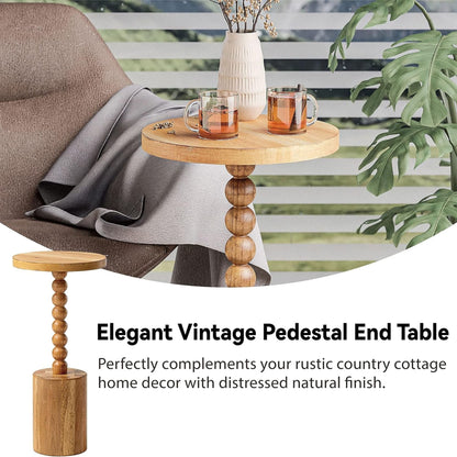 COZAYH Farmhouse Round Pedestal Martini Table for Living Rooms & Bedrooms, Brown