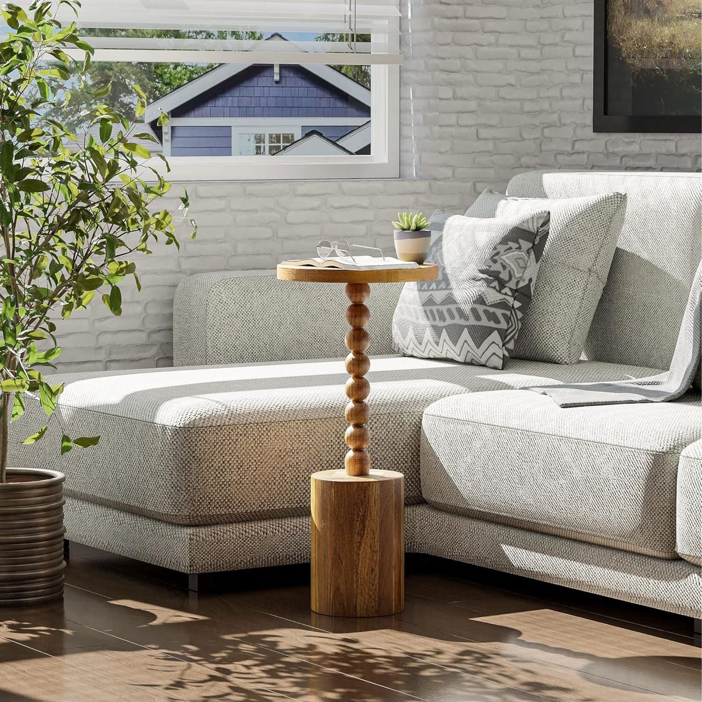 COZAYH Farmhouse Round Pedestal Martini Table for Living Rooms & Bedrooms, Brown