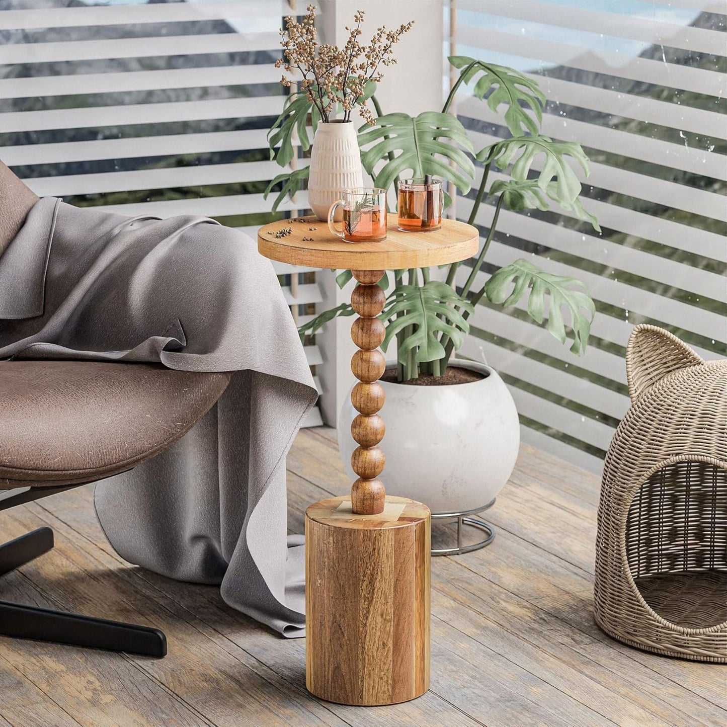 COZAYH Farmhouse Round Pedestal Martini Table for Living Rooms & Bedrooms, Brown