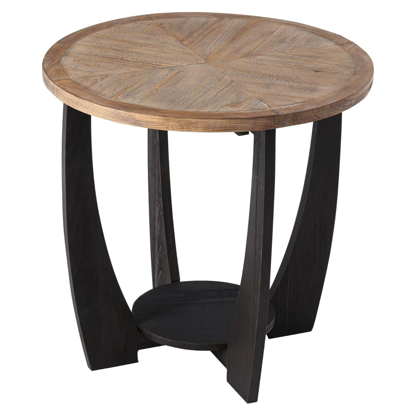 COZAYH Rustic Farmhouse Round End Table, Storage Shelf for Living Room, Black