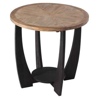 COZAYH Rustic Farmhouse Round End Table, Storage Shelf for Living Room, Black