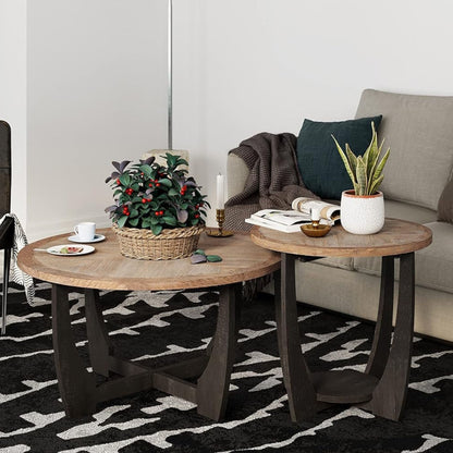 COZAYH Rustic Farmhouse Round End Table, Storage Shelf for Living Room, Black