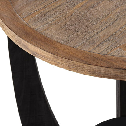 COZAYH Rustic Farmhouse Round End Table, Storage Shelf for Living Room, Black