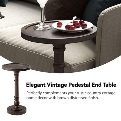 COZAYH Pedestal Tray Top End Table for Holding Drinks, Lamps, Plants, Dark Brown