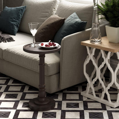 COZAYH Pedestal Tray Top End Table for Holding Drinks, Lamps, Plants, Dark Brown