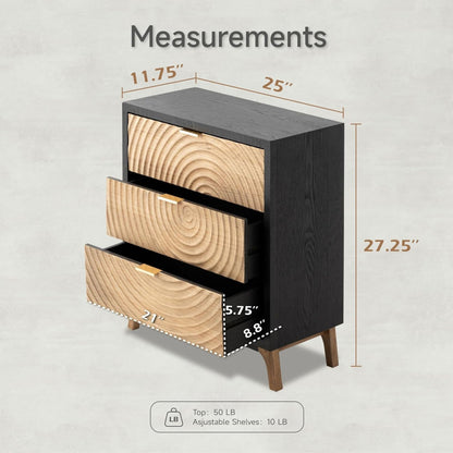 COZAYH 3 Drawer Farmhouse Nightstand Wood Storage Cabinet Accent Chest, Black