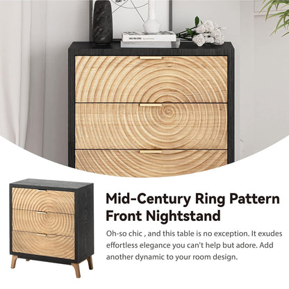COZAYH 3 Drawer Farmhouse Nightstand Wood Storage Cabinet Accent Chest, Black