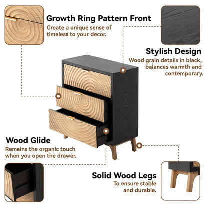 COZAYH 3 Drawer Farmhouse Nightstand Wood Storage Cabinet Accent Chest, Black