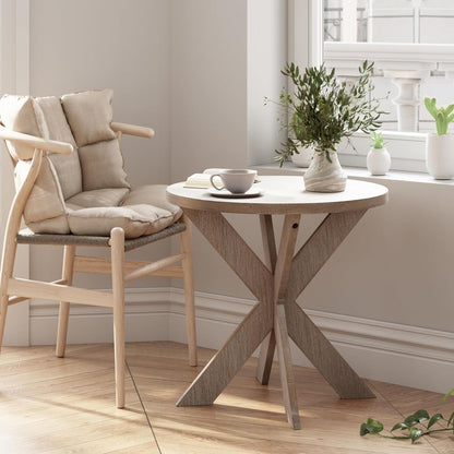 COZAYH Farmhouse Round Wooden End Table with Cross Legs, Vintage Grey Finish