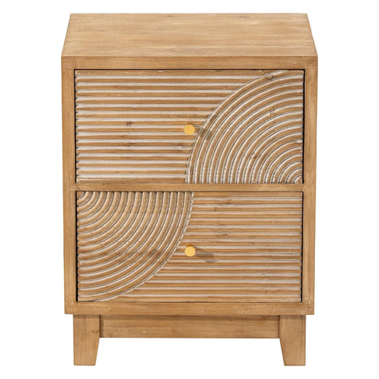 COZAYH Farmhouse 2 Drawer Nightstand with Handcrafted Wood Ring Pattern, Natural