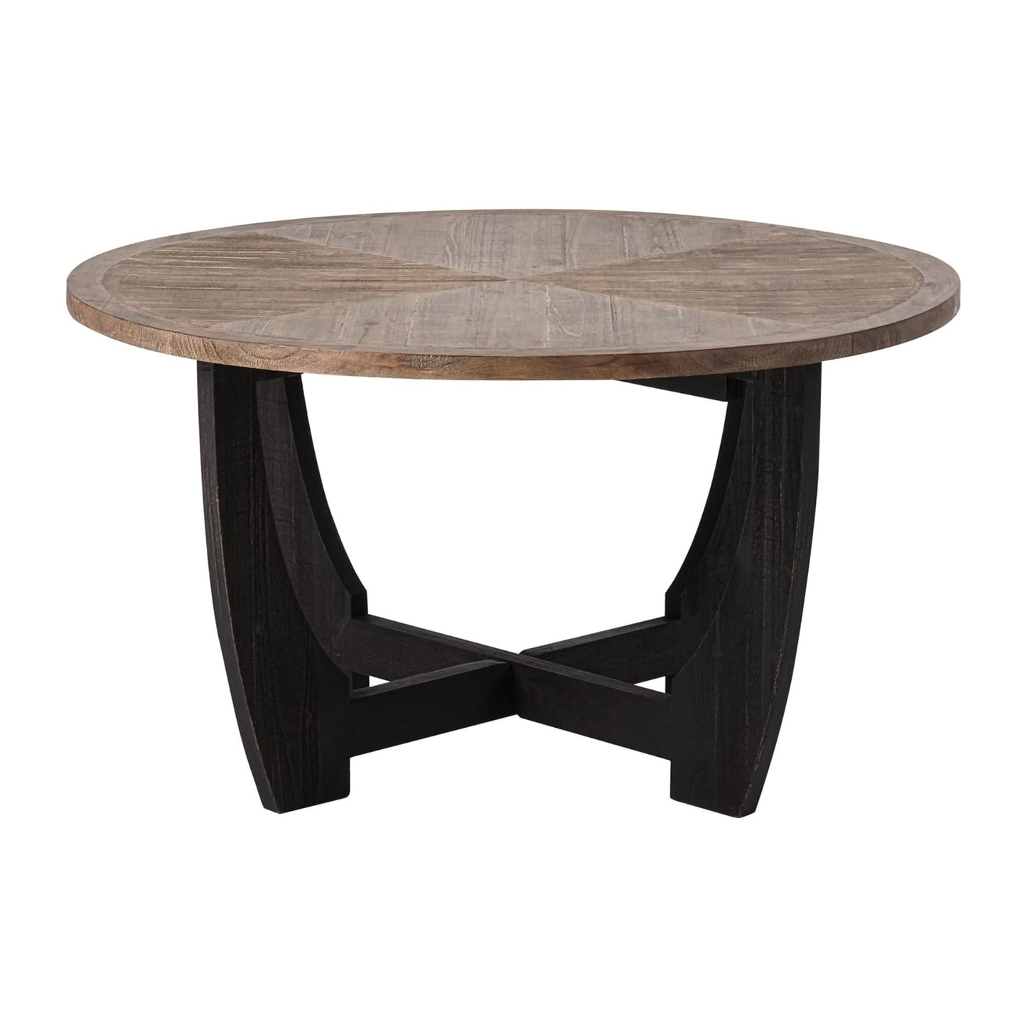 COZAYH Rustic Farmhouse Round Coffee Table with Crisscross Base for Living Room