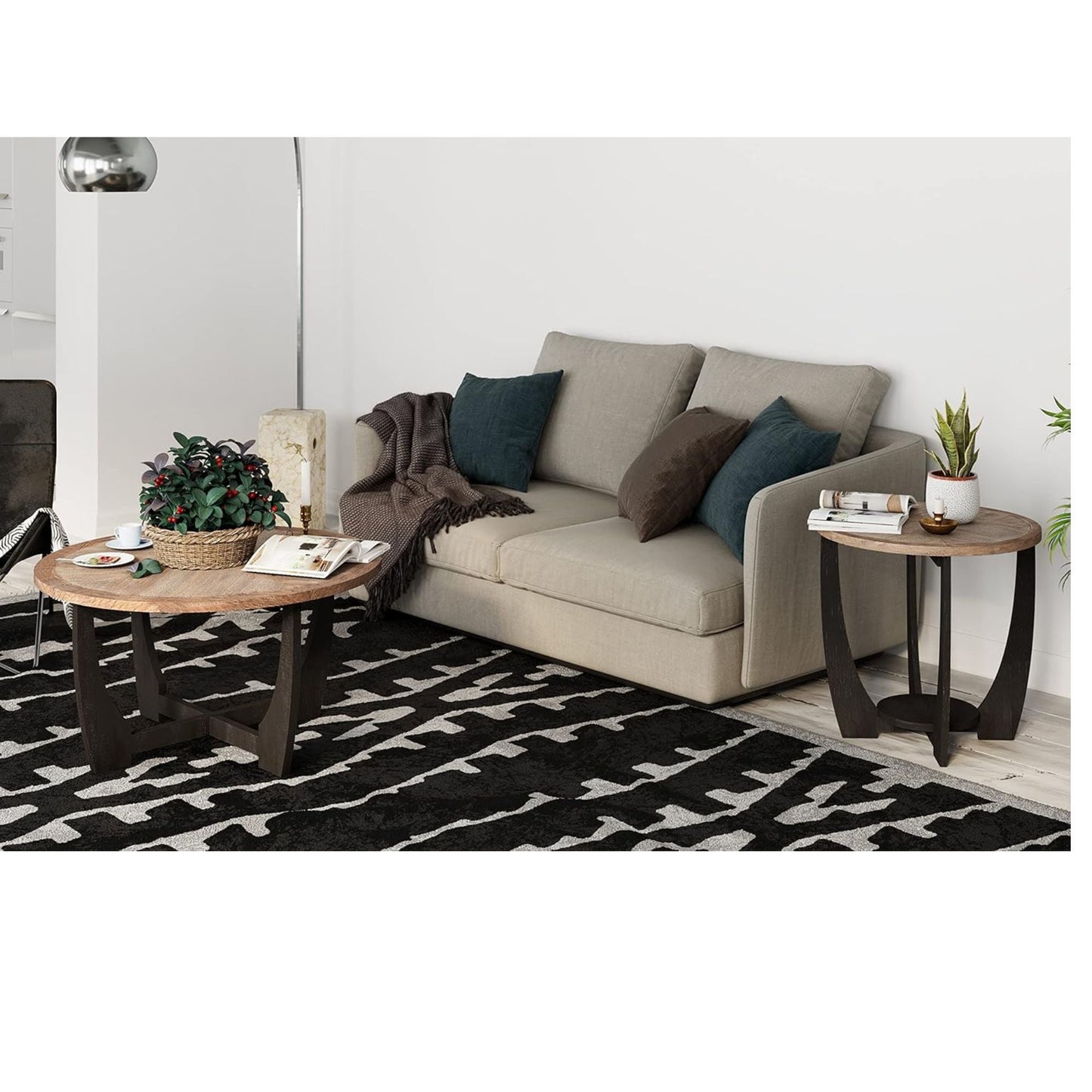 COZAYH Rustic Farmhouse Round Coffee Table with Crisscross Base for Living Room