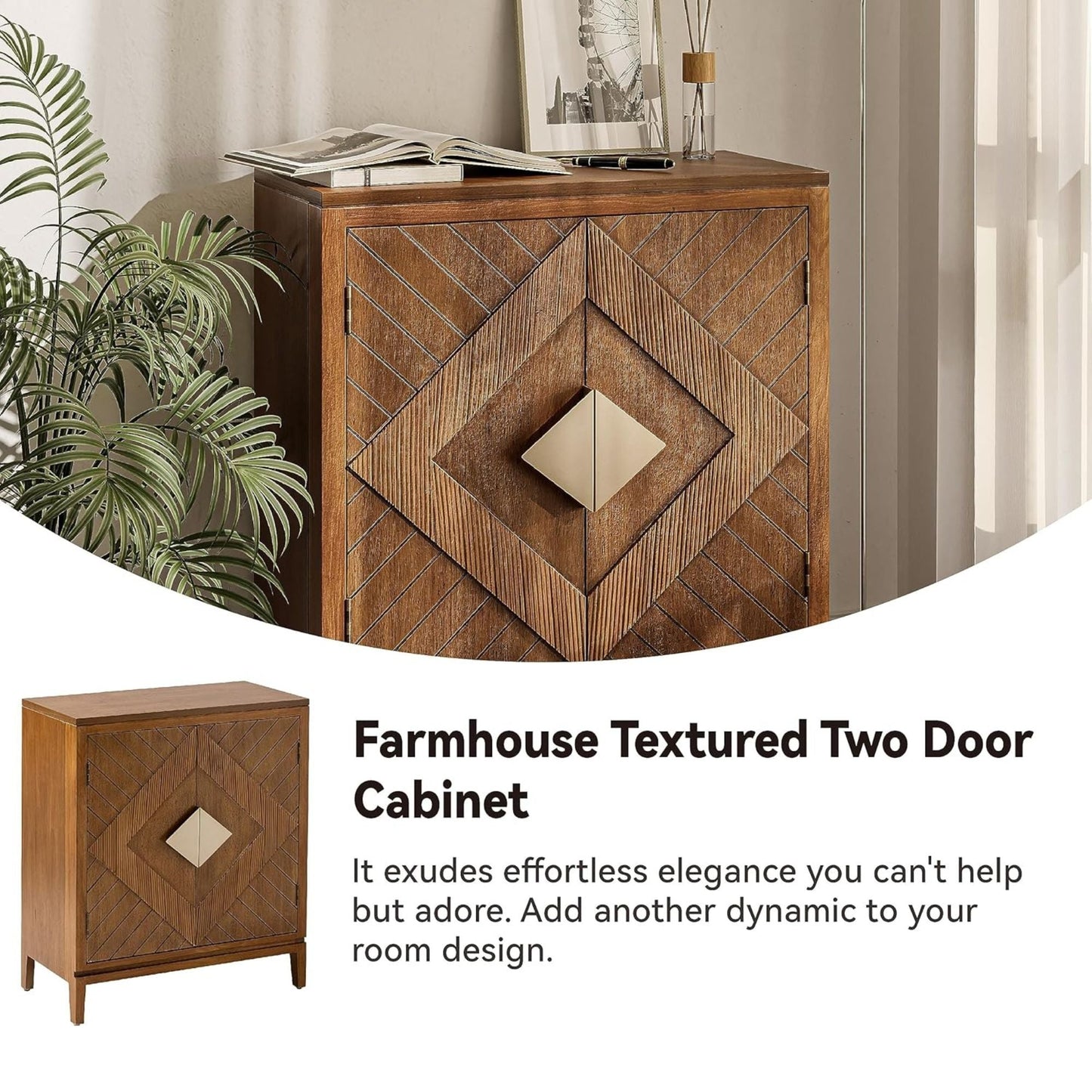 COZAYH Storage Cabinet Modern Wood Accent Sideboard Buffet Geometric Doors, Wood