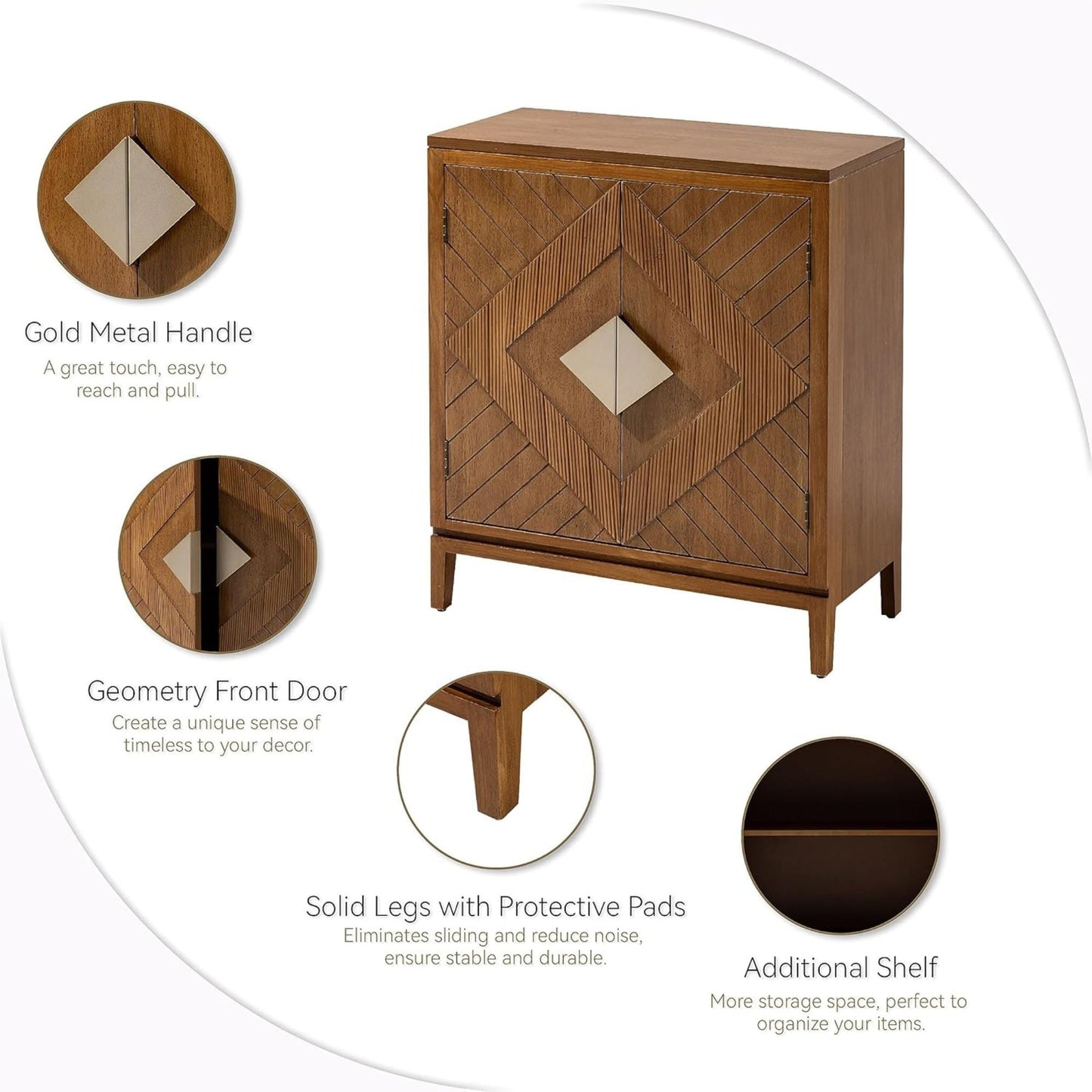 COZAYH Storage Cabinet Modern Wood Accent Sideboard Buffet Geometric Doors, Wood