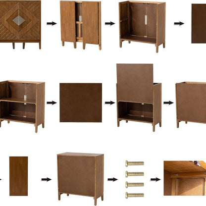 COZAYH Storage Cabinet Modern Wood Accent Sideboard Buffet Geometric Doors, Wood