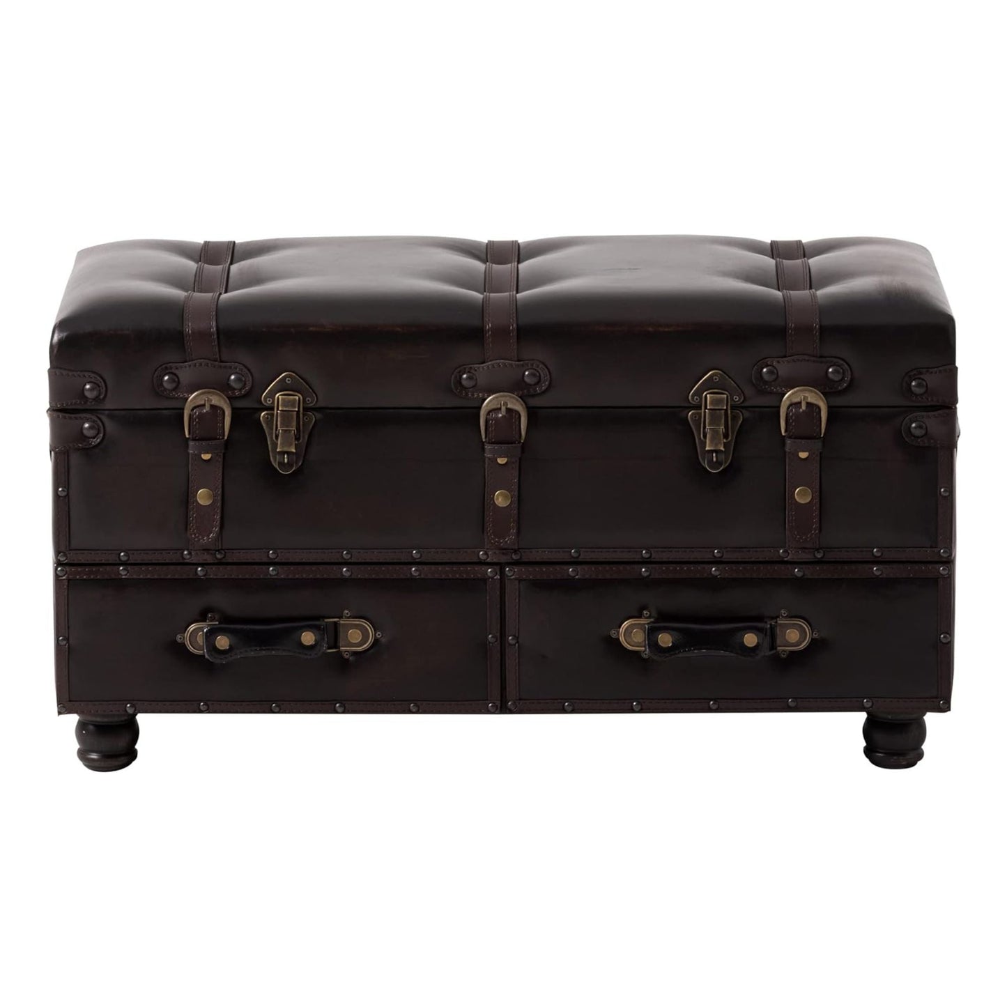 COZAYH Vintage Storage Bench, Upholstered Wooden Ottoman Chest Box, Black Brown