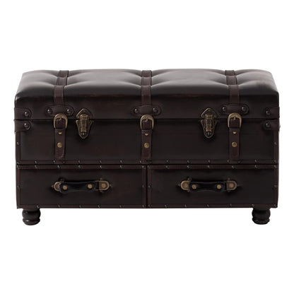 COZAYH Vintage Storage Bench, Upholstered Wooden Ottoman Chest Box, Black Brown