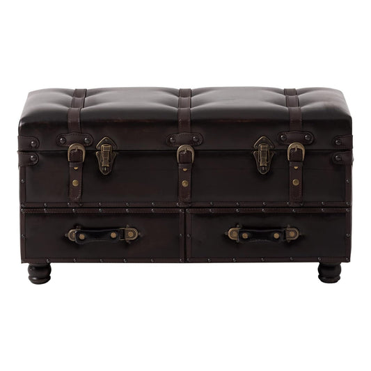 COZAYH Vintage Storage Bench, Upholstered Wooden Ottoman Chest Box, Black Brown