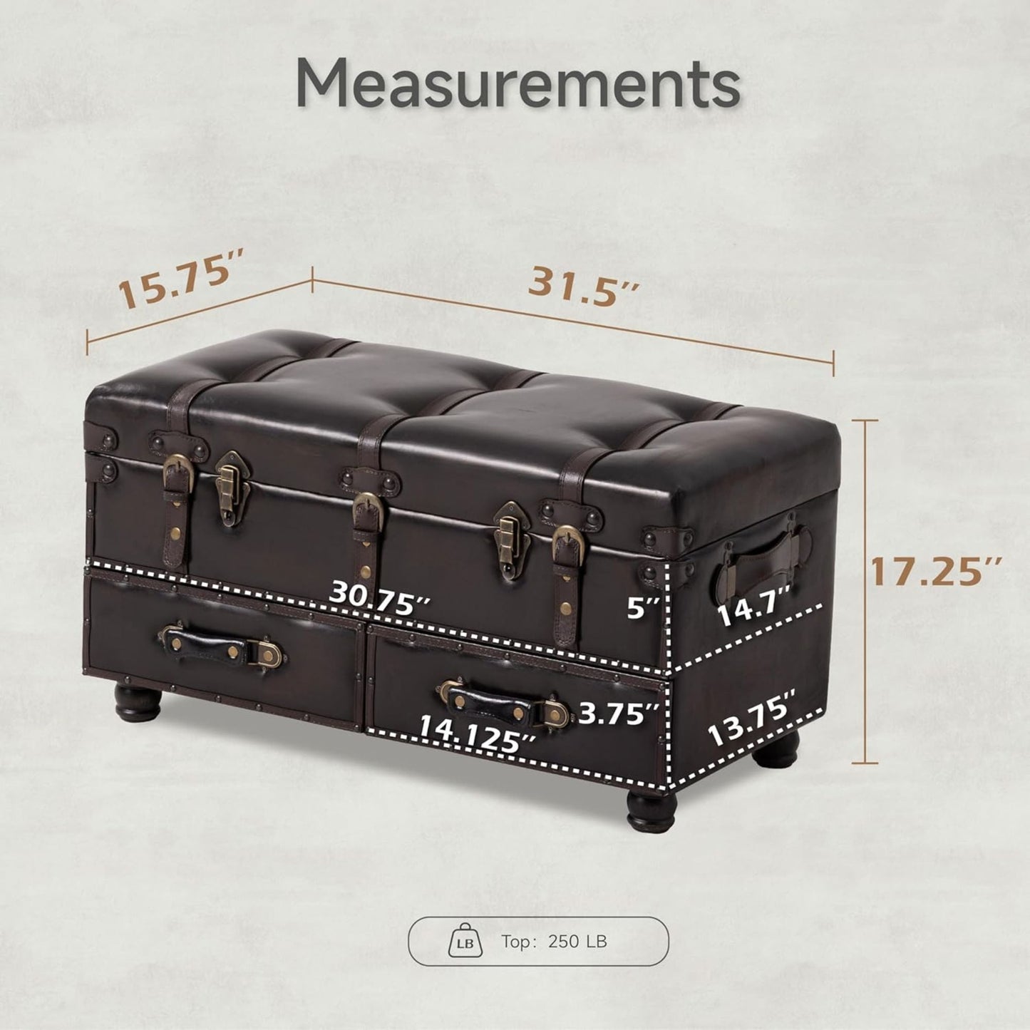 COZAYH Vintage Storage Bench, Upholstered Wooden Ottoman Chest Box, Black Brown