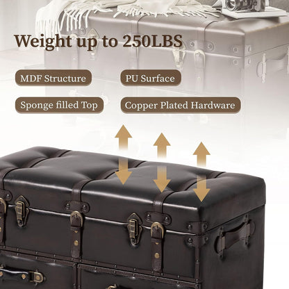 COZAYH Vintage Storage Bench, Upholstered Wooden Ottoman Chest Box, Black Brown