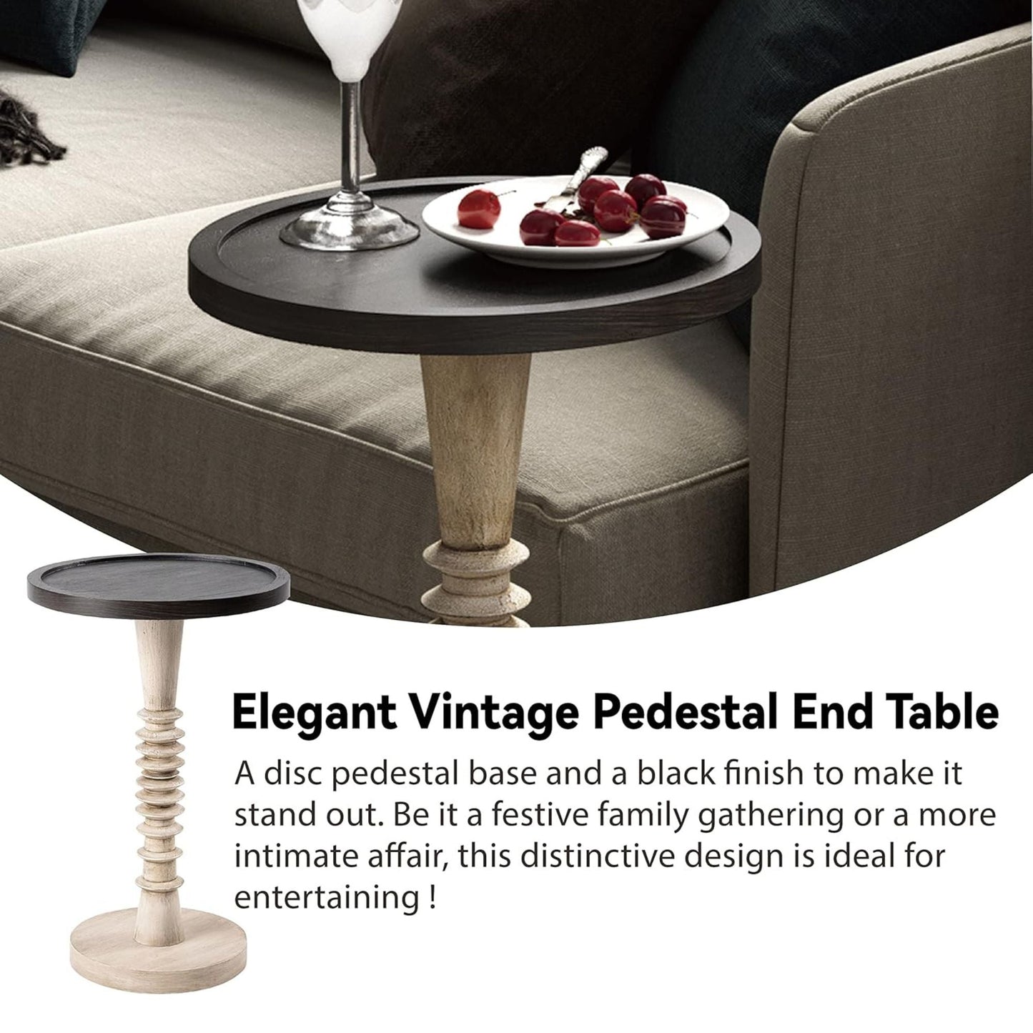 COZAYH Pedestal Tray Top End Table for Holding Drinks, Lamps or Plants, Black