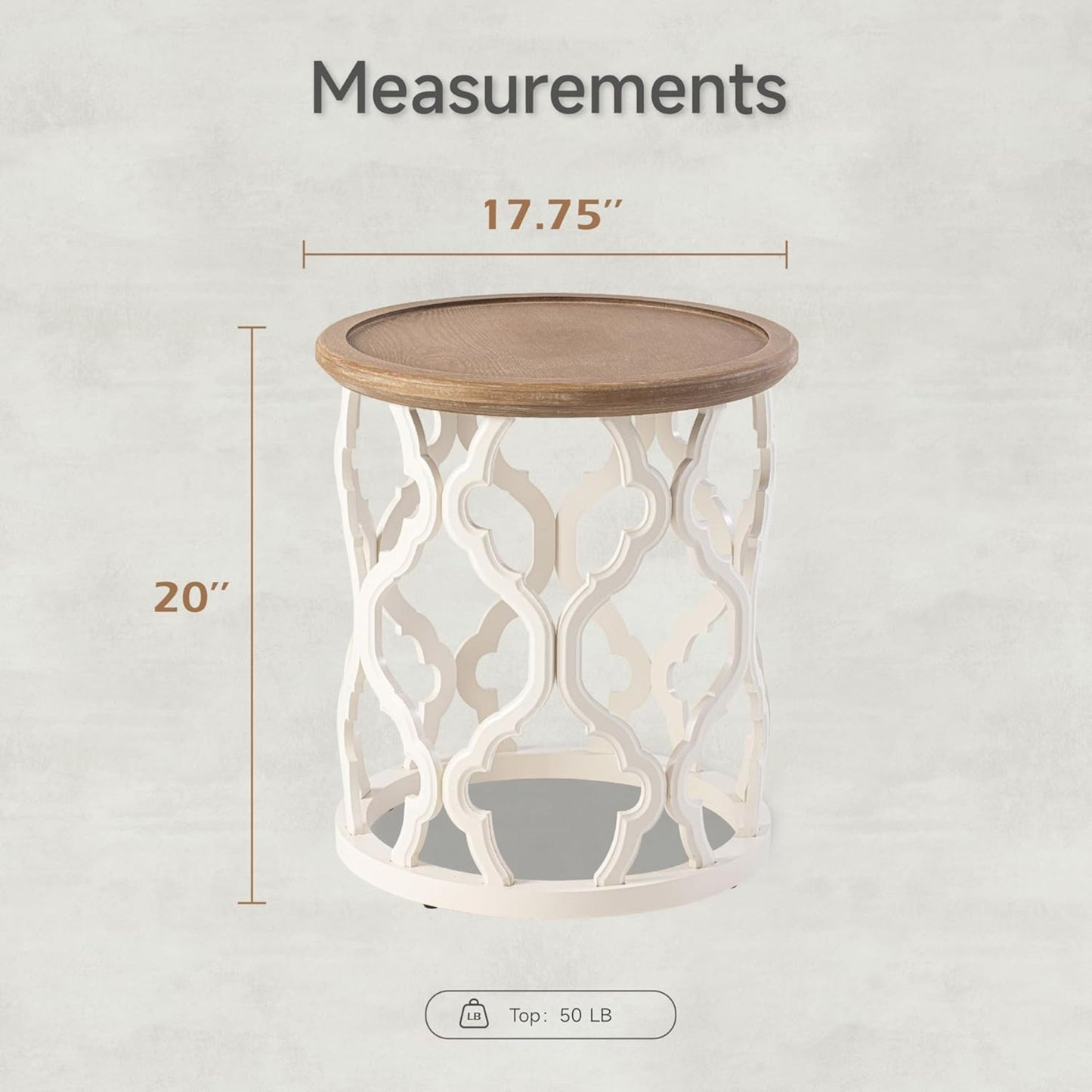 COZAYH Rustic Table Round Accent Side Wood Tray Top Curved Base Furniture, White