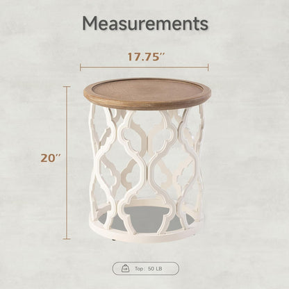 COZAYH Rustic Table Round Accent Side Wood Tray Top Curved Base Furniture, White
