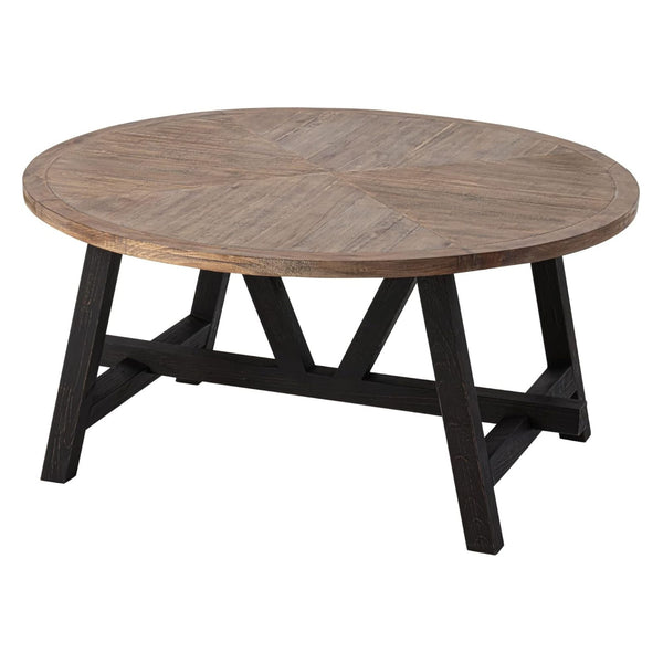 COZAYH Rustic Farmhouse Round Coffee Table with Geometric Base for Living Room