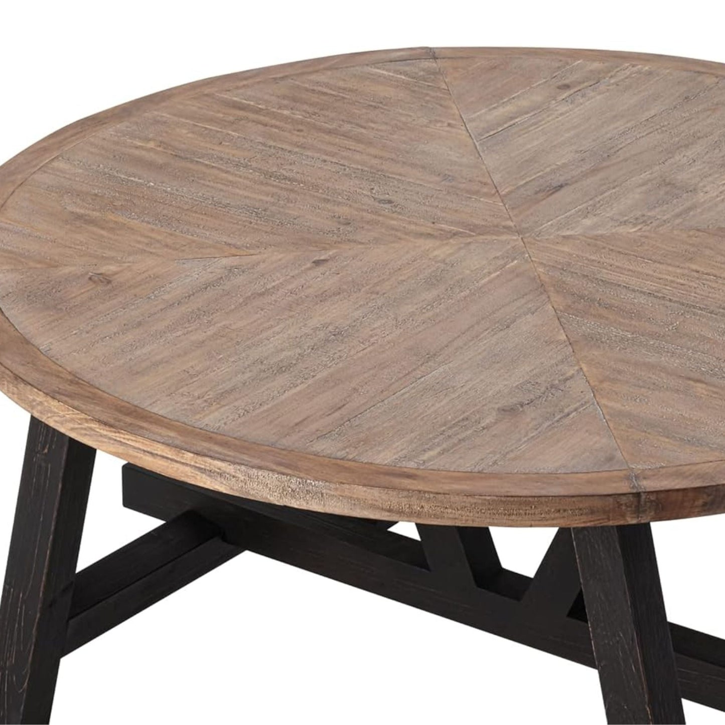 COZAYH Rustic Farmhouse Round Coffee Table with Geometric Base for Living Room