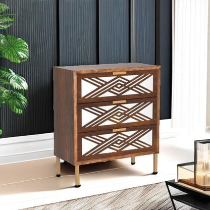 COZAYH 3-Drawer Modern Accent Dresser Mirror Front Storage Cabinet, Wood Finish