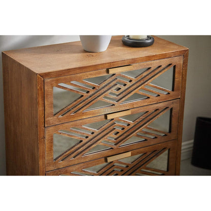 COZAYH 3-Drawer Modern Accent Dresser Mirror Front Storage Cabinet, Wood Finish