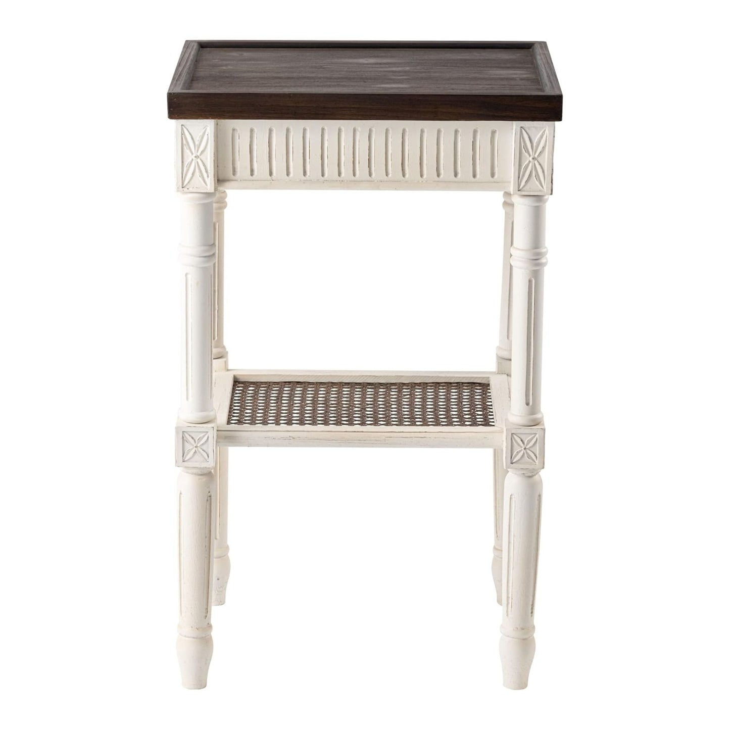 COZAYH Rustic Farmhouse Accent End Table, Wooden Square Tray Top, Brown & White