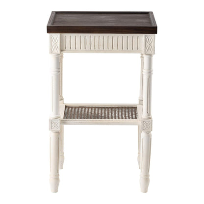 COZAYH Rustic Farmhouse Accent End Table, Wooden Square Tray Top, Brown & White