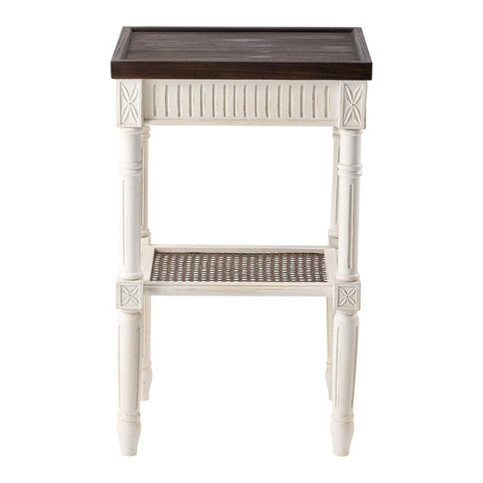COZAYH Rustic Farmhouse Accent End Table, Wooden Square Tray Top, Brown & White