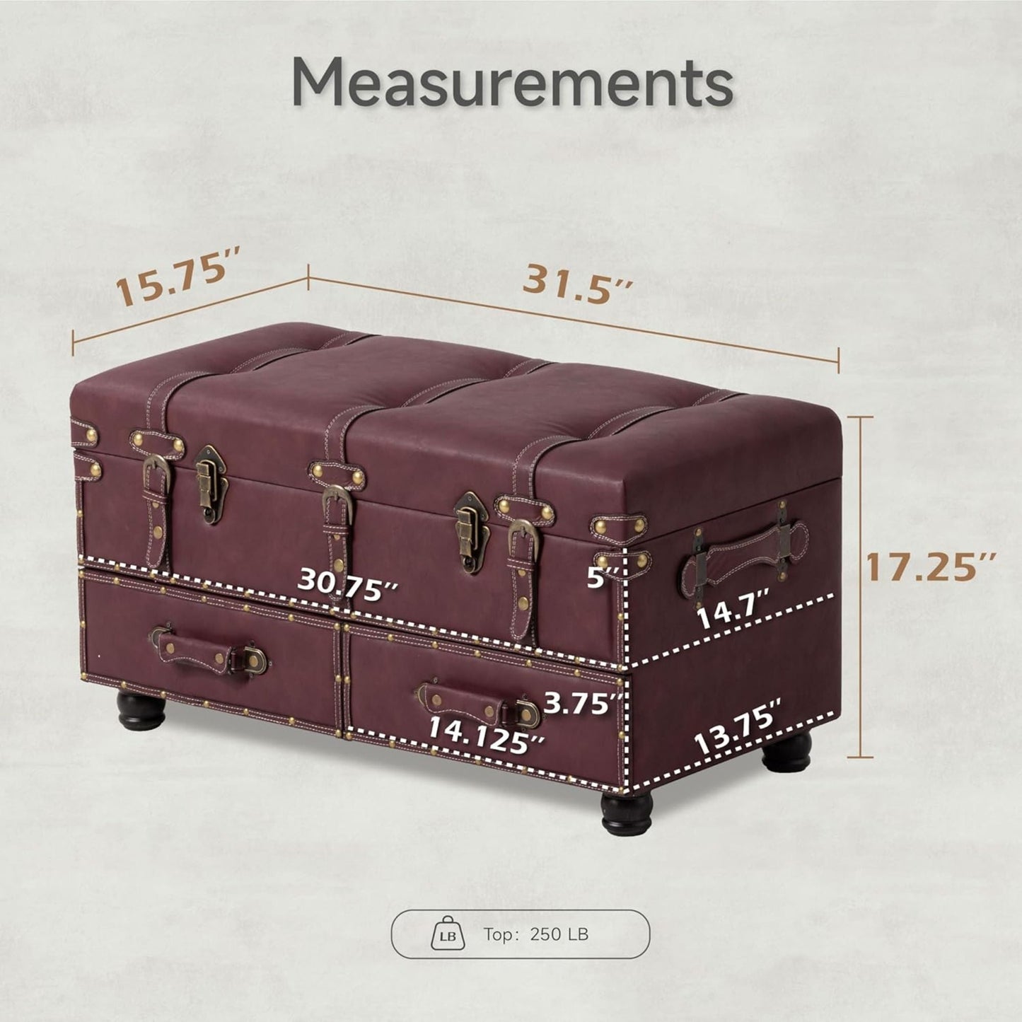 COZAYH Vintage Storage Bench, Upholstered Wooden Ottoman Bed Chest Box, Magenta