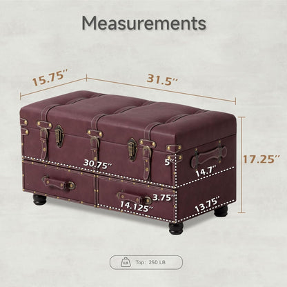 COZAYH Vintage Storage Bench, Upholstered Wooden Ottoman Bed Chest Box, Magenta