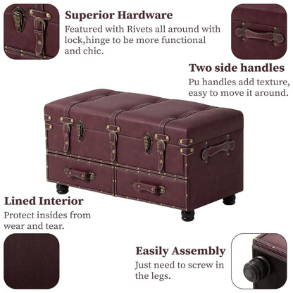 COZAYH Vintage Storage Bench, Upholstered Wooden Ottoman Bed Chest Box, Magenta