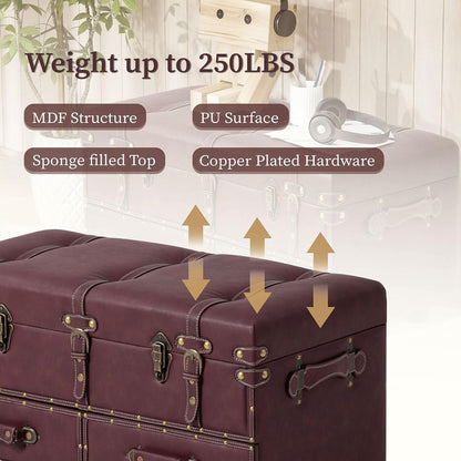 COZAYH Vintage Storage Bench, Upholstered Wooden Ottoman Bed Chest Box, Magenta