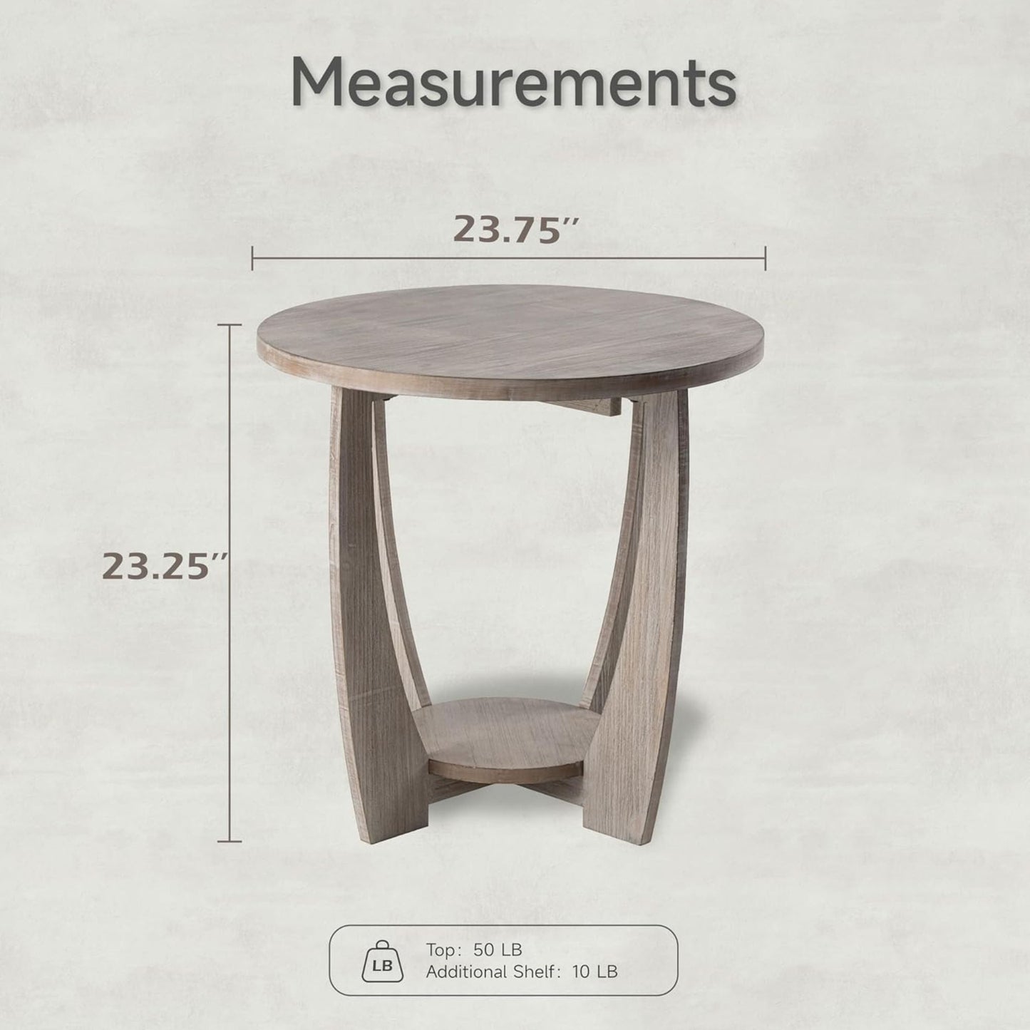 COZAYH Rustic Farmhouse Round End Table with Storage shelf for Living Room, Grey