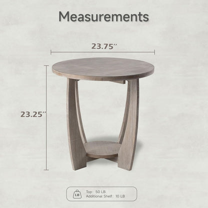 COZAYH Rustic Farmhouse Round End Table with Storage shelf for Living Room, Grey